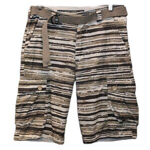 3/$20 WearFirst Camo Striped Cargo Shorts Survivor Belted Sporty Hiking Utility